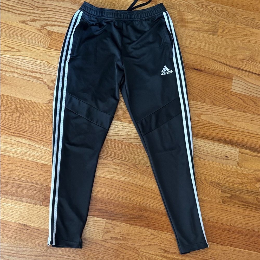 Adidas Men's Black Joggers with White Stripes